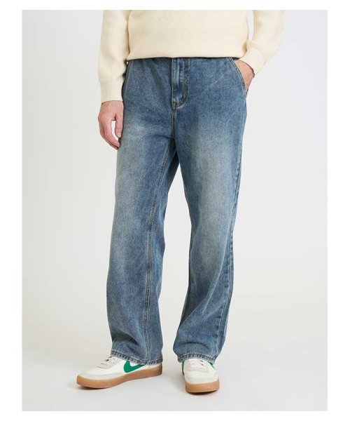BLACKBROWN（ブラックブラウン）の「ワイドフィットバンディングデニムパンツ [WASHED BLUE]（デニムパンツ・メンズ・ブルー系その他・SMALL/MEDIUM/LARGE/X-LARGE/XX-LARGE）」の2枚目の写真