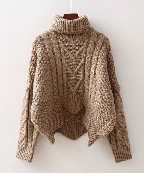 CADBURY（キャドバリー）の「変形ｹｰﾌﾞﾙ編みﾀｰﾄﾙﾆｯﾄ（ニット/セーター・レディース・オレンジ/ベージュ/レッド/ホワイト/カーキ/ブラック/ブルー・FREE）」の4枚目の写真