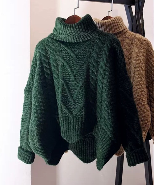 CADBURY（キャドバリー）の「変形ｹｰﾌﾞﾙ編みﾀｰﾄﾙﾆｯﾄ（ニット/セーター・レディース・オレンジ/ベージュ/レッド/ホワイト/カーキ/ブラック/ブルー・FREE）」の5枚目の写真