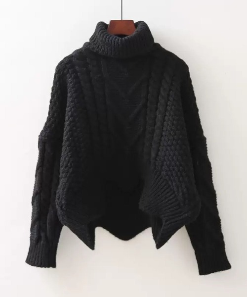 CADBURY（キャドバリー）の「変形ｹｰﾌﾞﾙ編みﾀｰﾄﾙﾆｯﾄ（ニット/セーター・レディース・オレンジ/ベージュ/レッド/ホワイト/カーキ/ブラック/ブルー・FREE）」の3枚目の写真