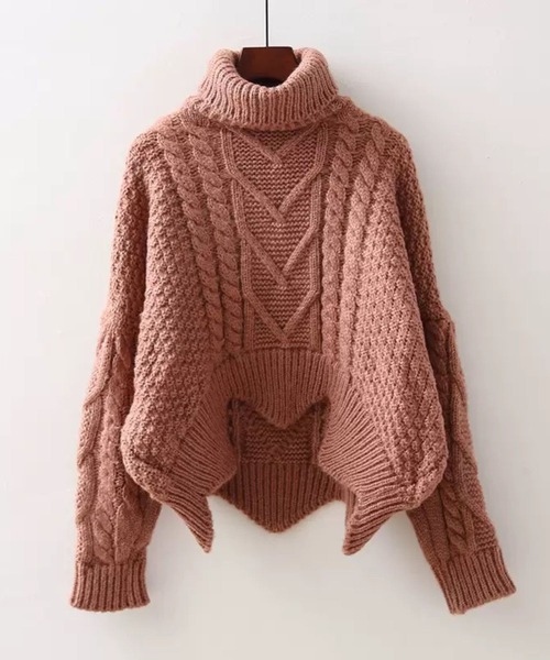 CADBURY（キャドバリー）の「変形ｹｰﾌﾞﾙ編みﾀｰﾄﾙﾆｯﾄ（ニット/セーター・レディース・オレンジ/ベージュ/レッド/ホワイト/カーキ/ブラック/ブルー・FREE）」の9枚目の写真