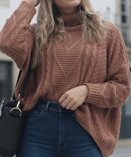 CADBURY（キャドバリー）の「変形ｹｰﾌﾞﾙ編みﾀｰﾄﾙﾆｯﾄ（ニット/セーター・レディース・オレンジ/ベージュ/レッド/ホワイト/カーキ/ブラック/ブルー・FREE）」の8枚目の写真