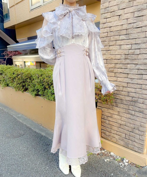 couture BY ROJITA(クチュールバイロジータ)の「花柄ドッキングロングワンピース(ワンピース・レディース・ブルー/ブラック/ピンク・FREE)」の3枚目の写真