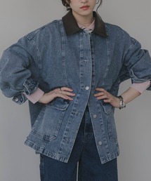 210nouve（トゥージュヌーブ）の「フェイクレザー カラー オーバーサイズ デニム カバーオール / Gジャン（デニムジャケット）」