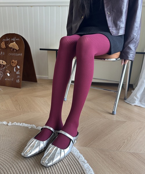 WEGO（ウィゴー）の「WEGO/トレンド見え！リブカラータイツ（タイツ/ストッキング・レディース・ブラック/ワイン/ライトグレー/ダークグレー・FREE）」の21枚目の写真