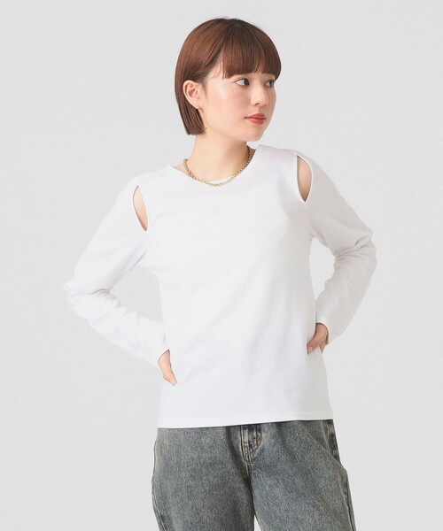Ray BEAMS（レイビームス）の「ショルダー オープン ロングスリーブ Tシャツ（Tシャツ/カットソー・レディース・オフホワイト/ブラック・ONE SIZE）」の18枚目の写真