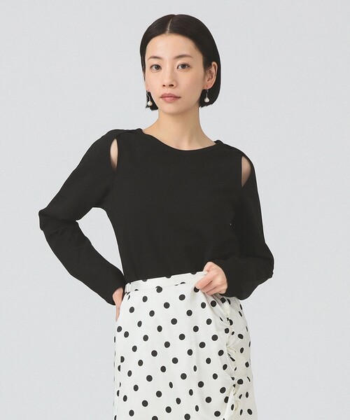 Ray BEAMS（レイビームス）の「ショルダー オープン ロングスリーブ Tシャツ（Tシャツ/カットソー・レディース・オフホワイト/ブラック・ONE SIZE）」の14枚目の写真