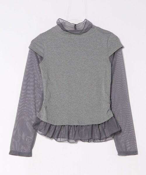 Pt18kg(プラチナイチハチキログラム)の「レイヤード風異素材ドッキングトップス(Tシャツ/カットソー・レディース・ダークグレー/ライトグレー/ホワイト・FREE)」の2枚目の写真