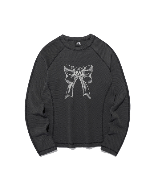 NICE GHOST CLUB(ナイスゴーストクラブ)の「SKULL RIBBON WAFFLE L/S TEE_CHARCOAL(NG2EFUT557A)(Tシャツ/カットソー・レディース・その他・L/S)」の1枚目の写真