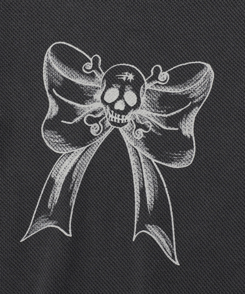 NICE GHOST CLUB(ナイスゴーストクラブ)の「SKULL RIBBON WAFFLE L/S TEE_CHARCOAL(NG2EFUT557A)(Tシャツ/カットソー・レディース・その他・L/S)」の4枚目の写真