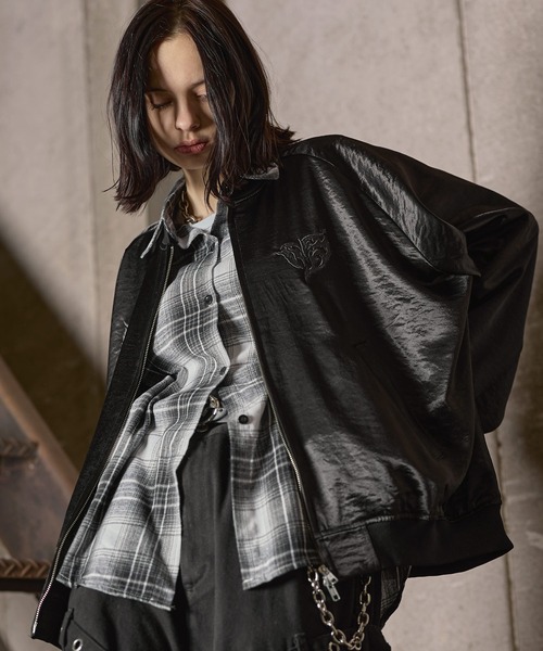 【ERAR】トライバルハート刺繍ダブルジップオーバーサイズスカジャン セール】【ERAR】トライバルハート刺繍ダブルジップオーバーサイズ