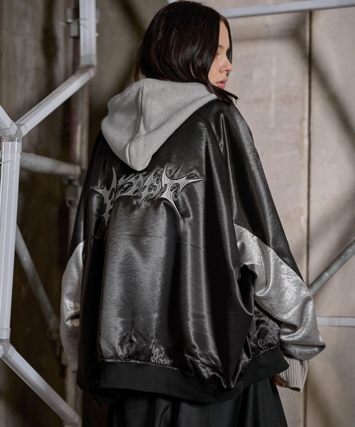 【ERAR】トライバルハート刺繍ダブルジップオーバーサイズスカジャン セール】【ERAR】トライバルハート刺繍ダブルジップオーバーサイズ