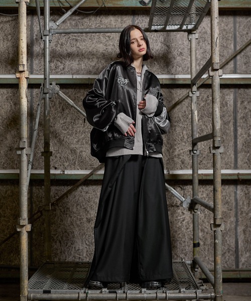 【ERAR】トライバルハート刺繍ダブルジップオーバーサイズスカジャン セール】【ERAR】トライバルハート刺繍ダブルジップオーバーサイズ