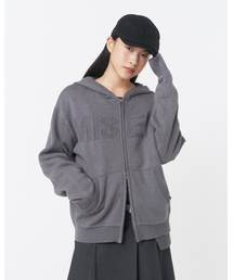 Logo knit hoodie zip-up CHARCOAL