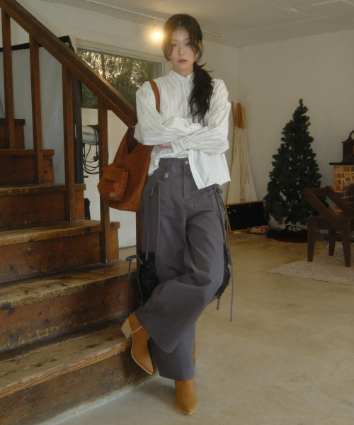SIWEOL107（シウォル107）の「Ribbon Cotton Pants (Charcoal)（その他パンツ・レディース・チャコール・S/M）」の2枚目の写真