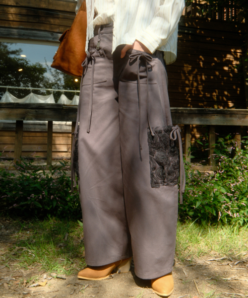 SIWEOL107（シウォル107）の「Ribbon Cotton Pants (Charcoal)（その他パンツ・レディース・チャコール・S/M）」の3枚目の写真