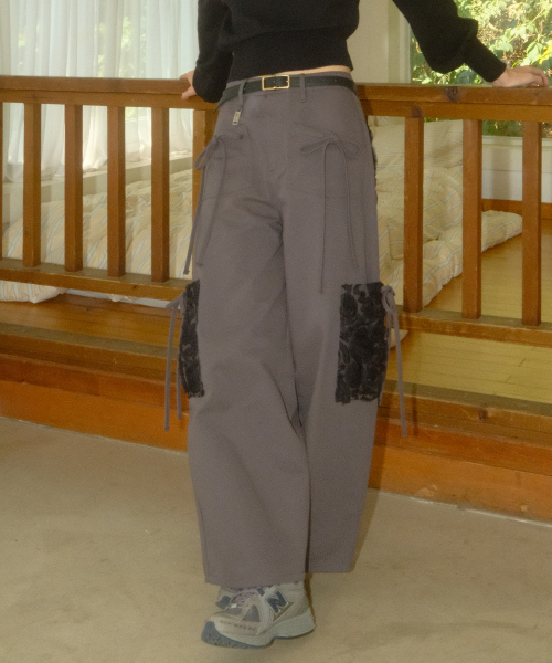 SIWEOL107（シウォル107）の「Ribbon Cotton Pants (Charcoal)（その他パンツ・レディース・チャコール・S/M）」の5枚目の写真