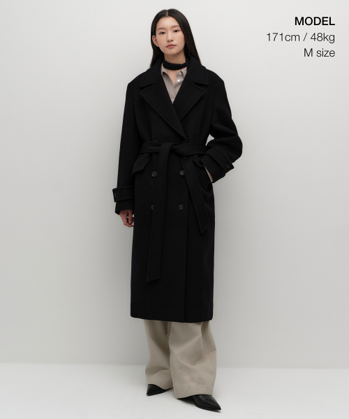 MUSINSA STANDARD WOMAN（ムシンサスタンダードウーマン）の「ウィメンズカシミヤブレンドオーバーショルダートレンチコート[ブラック]（チェスターコート・レディース・その他・SMALL/MEDIUM/LARGE/X-SMALL）」の7枚目の写真