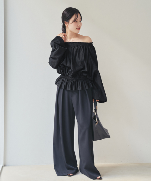 plage(プラージュ)の「Tuck Wide パンツ(その他パンツ・レディース・ブラック/ホワイト・34/36/38)」の3枚目の写真