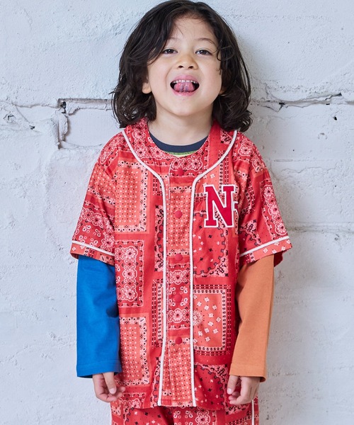 MARKEY'S(マーキーズ)の「ペイズリーメッシュベースボールシャツ/セットアップ可(シャツ/ブラウス・キッズ・レッド/ブラック・80/90/100/110/120/130/140/150)」の5枚目の写真