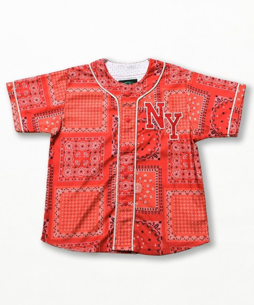 MARKEY'S(マーキーズ)の「ペイズリーメッシュベースボールシャツ/セットアップ可(シャツ/ブラウス・キッズ・レッド/ブラック・80/90/100/110/120/130/140/150)」の3枚目の写真