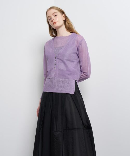 LANVIN en Bleu（ランバンオンブルー）の「シアーVネックカーディガン（ニット/セーター・レディース・ブラック/グレー/ライトパープル・38）」の7枚目の写真