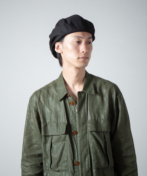 RACAL(ラカル)の「Organic Cotton Back Satin 8Panel Beret Cas / オーガニックコットンバックサテン8パネベレーキャス(キャスケット・メンズ・ブラック/ベージュ・MEDIUM/LARGE)」の1枚目の写真