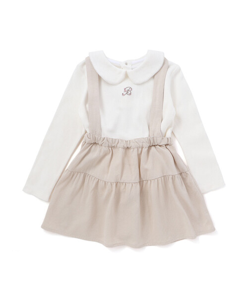 BeBe（ベベ）の「針抜き丸襟長袖ブラウス+サスペンダースカートセット（その他ベビーウェア・キッズ・ブルー/ベージュ・90cm/80ｃｍ）」の2枚目の写真