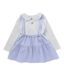 BeBe | 針抜き丸襟長袖ブラウス+サスペンダースカートセット(その他ベビーウェア)