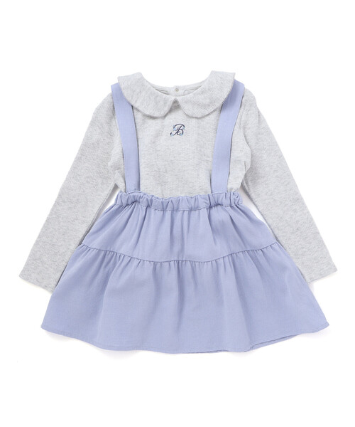 BeBe（ベベ）の「針抜き丸襟長袖ブラウス+サスペンダースカートセット（その他ベビーウェア・キッズ・ブルー/ベージュ・90cm/80ｃｍ）」の7枚目の写真