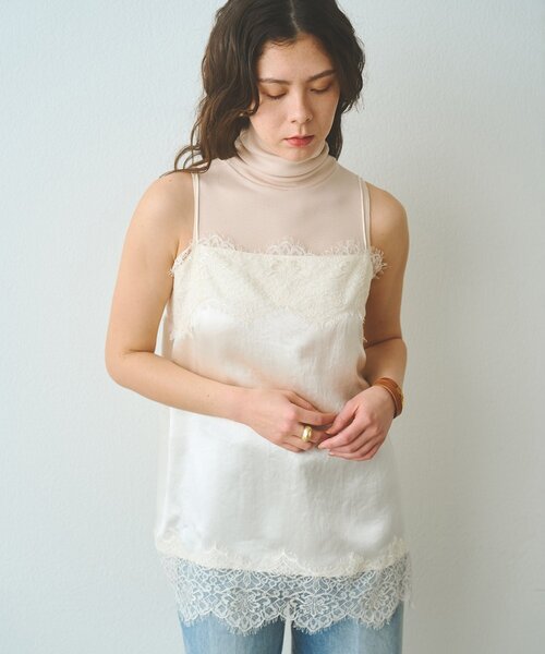Whim Gazette(ウィムガゼット)の「サテンレースキャミソール(キャミソール・レディース・ブラック/アイボリー・FREE)」の1枚目の写真