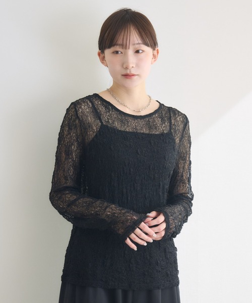 RU.TI.LE(ルチル)の「【RU.TI.LE】袖シャーリングレーストップス(Tシャツ/カットソー・レディース・アイボリー/グレイッシュベージュ/ブラック・MEDIUM)」の3枚目の写真