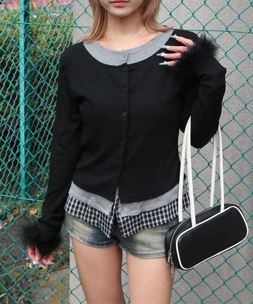 tinkerend(ティンカーエンド)の「Layered Fur Rib Cardigan / レイヤードファーリブカーディガン(カーディガン/ボレロ・レディース・ブラック/グレー・FREE)」の19枚目の写真