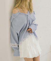 archives（アルシーヴ）の「レースコンビ２ｗａｙオフショルシャツ（シャツ/ブラウス）」