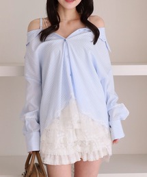 archives（アルシーヴ）の「レースコンビ２ｗａｙオフショルシャツ（シャツ/ブラウス）」