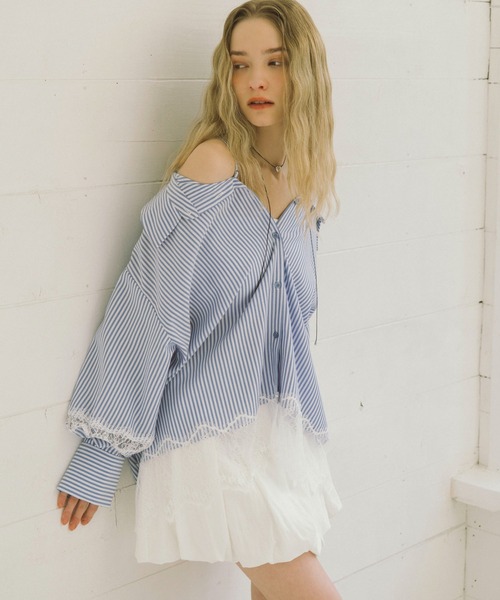 archives（アルシーヴ）の「レースコンビ２ｗａｙオフショルシャツ（シャツ/ブラウス・レディース・ブルー/ロイヤルブルー/ベージュ・MEDIUM）」の11枚目の写真