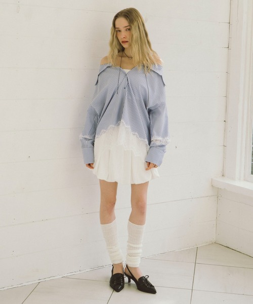 archives（アルシーヴ）の「レースコンビ２ｗａｙオフショルシャツ（シャツ/ブラウス・レディース・ブルー/ロイヤルブルー/ベージュ・MEDIUM）」の15枚目の写真