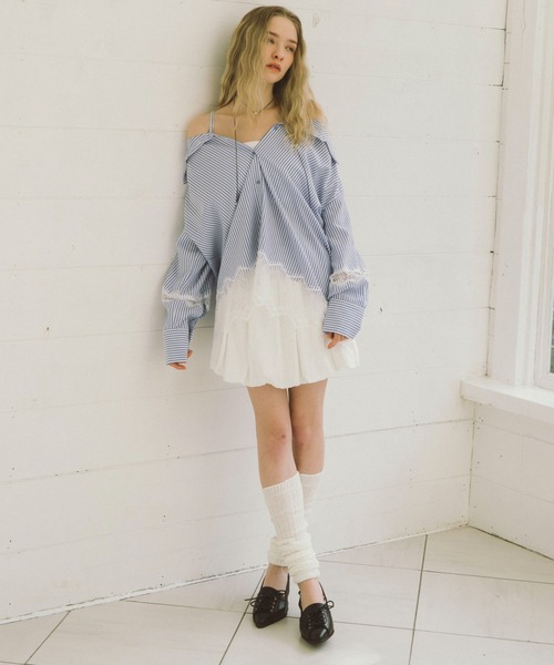 archives（アルシーヴ）の「レースコンビ２ｗａｙオフショルシャツ（シャツ/ブラウス・レディース・ブルー/ロイヤルブルー/ベージュ・MEDIUM）」の16枚目の写真