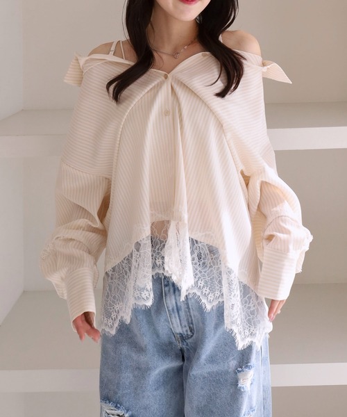 archives（アルシーヴ）の「レースコンビ２ｗａｙオフショルシャツ（シャツ/ブラウス・レディース・ブルー/ロイヤルブルー/ベージュ・MEDIUM）」の18枚目の写真