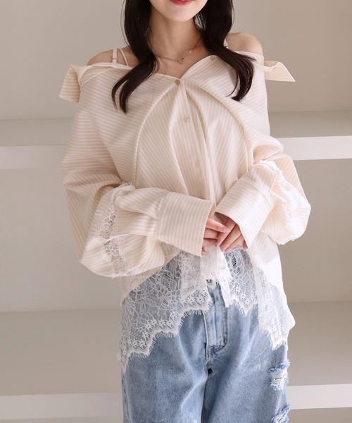 archives（アルシーヴ）の「レースコンビ２ｗａｙオフショルシャツ（シャツ/ブラウス・レディース・ブルー/ロイヤルブルー/ベージュ・MEDIUM）」の20枚目の写真