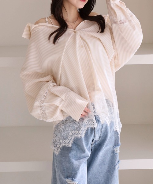 archives（アルシーヴ）の「レースコンビ２ｗａｙオフショルシャツ（シャツ/ブラウス・レディース・ブルー/ロイヤルブルー/ベージュ・MEDIUM）」の19枚目の写真