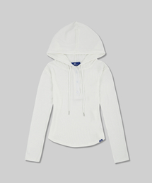 DOLPHIN WAVE APPAREL（ドルフィンウェーブアパレル）の「ドルフィンリブスリムヘンリーネックフードパーカー ホワイト（パーカー）」