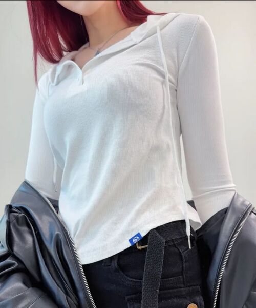 DOLPHIN WAVE APPAREL(ドルフィンウェーブアパレル)の「ドルフィンリブスリムヘンリーネックフードパーカー ホワイト(パーカー・レディース・その他・FREE)」の19枚目の写真