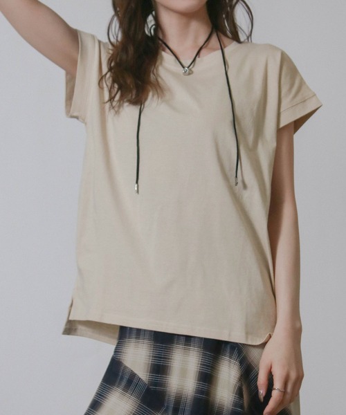 NYLAUS(ナイラス)の「【SG】フレンチスリーブTシャツ 半袖Tシャツ(Tシャツ/カットソー・レディース・ブラック/オフホワイト/ブルーパープル/ライトグレー/ベージュ/グレイッシュベージュ・M)」の4枚目の写真