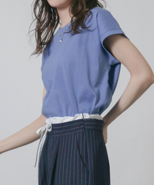 NYLAUS(ナイラス)の「【SG】フレンチスリーブTシャツ 半袖Tシャツ(Tシャツ/カットソー・レディース・ブラック/オフホワイト/ブルーパープル/ライトグレー/ベージュ/グレイッシュベージュ・M)」の6枚目の写真