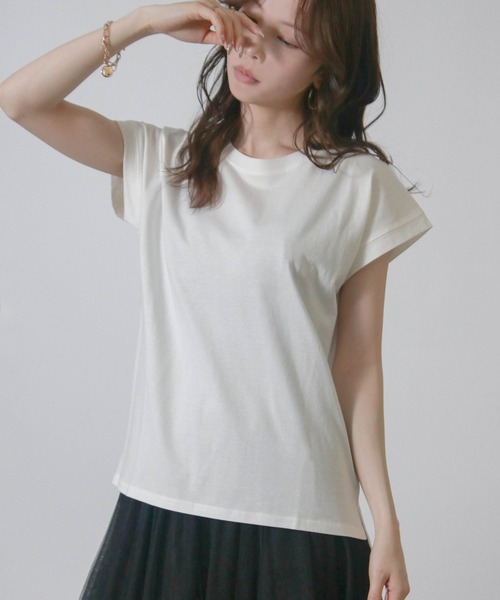 NYLAUS(ナイラス)の「【SG】フレンチスリーブTシャツ 半袖Tシャツ(Tシャツ/カットソー・レディース・ブラック/オフホワイト/ブルーパープル/ライトグレー/ベージュ/グレイッシュベージュ・M)」の11枚目の写真