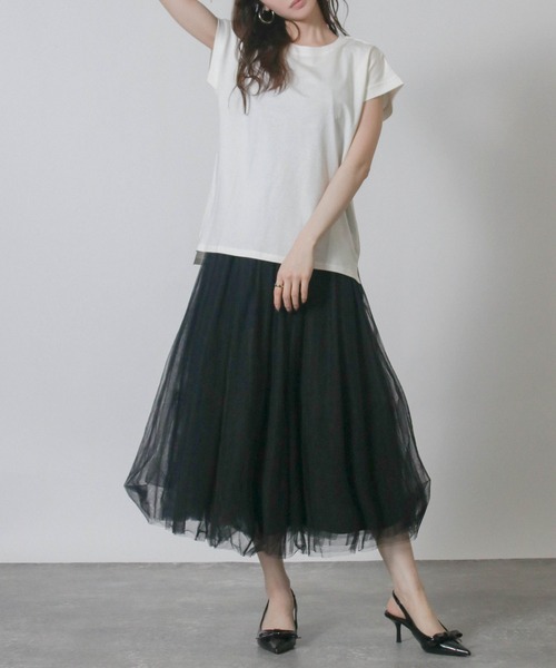 NYLAUS(ナイラス)の「【SG】フレンチスリーブTシャツ 半袖Tシャツ(Tシャツ/カットソー・レディース・ブラック/オフホワイト/ブルーパープル/ライトグレー/ベージュ/グレイッシュベージュ・M)」の12枚目の写真