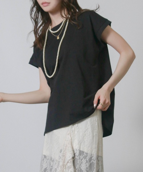 NYLAUS(ナイラス)の「【SG】フレンチスリーブTシャツ 半袖Tシャツ(Tシャツ/カットソー・レディース・ブラック/オフホワイト/ブルーパープル/ライトグレー/ベージュ/グレイッシュベージュ・M)」の13枚目の写真