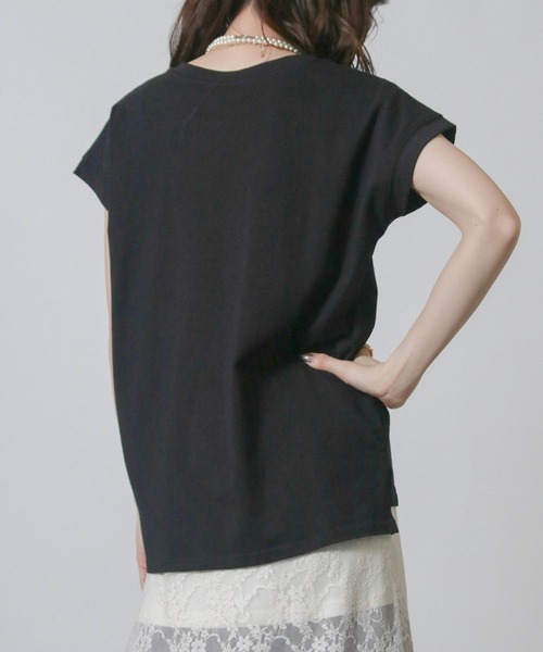 NYLAUS(ナイラス)の「【SG】フレンチスリーブTシャツ 半袖Tシャツ(Tシャツ/カットソー・レディース・ブラック/オフホワイト/ブルーパープル/ライトグレー/ベージュ/グレイッシュベージュ・M)」の15枚目の写真