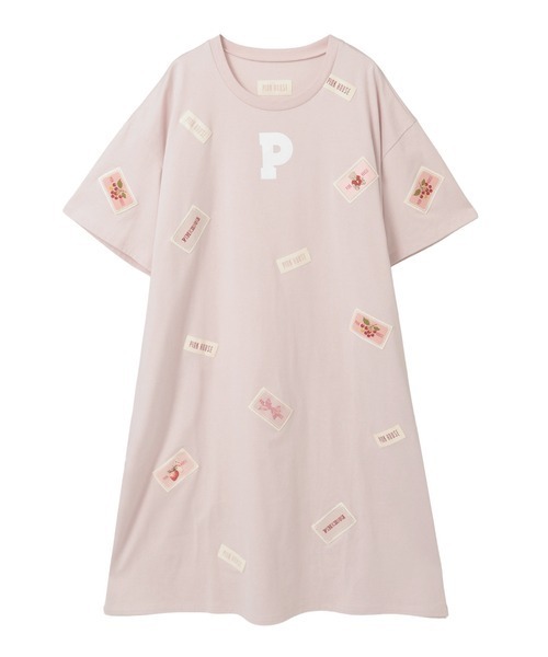 Pロゴ＆ネームワッペン使いカットソーワンピース（ワンピース）｜PINK